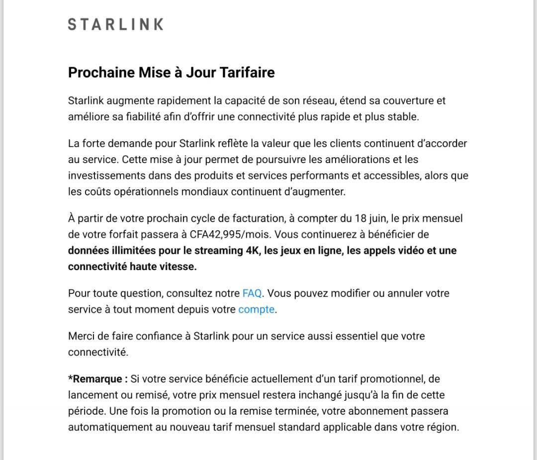De 30 000 à 42 995 FCFA : Starlink augmente ses prix au Sénégal face à un Orange à 30 000 FCFA