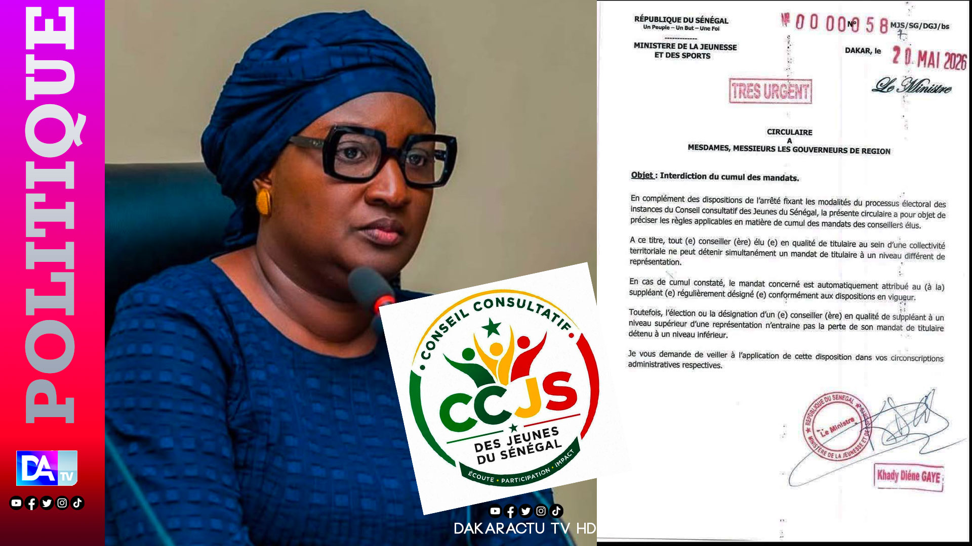 Conseil consultatif des Jeunes du Sénégal (CCJS) : Le ministre de la jeunesse interdit le cumul des mandats