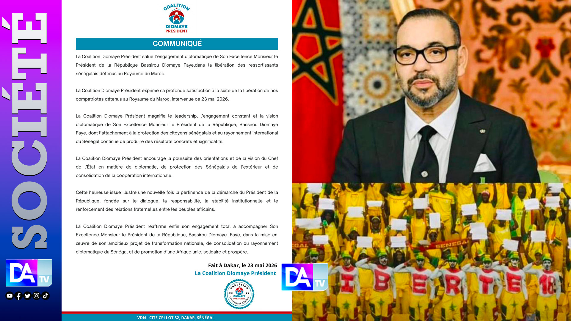 Libération des supporters Sénégalais au Maroc : la Coalition Diomaye Président salue la diplomatie de Diomaye Faye