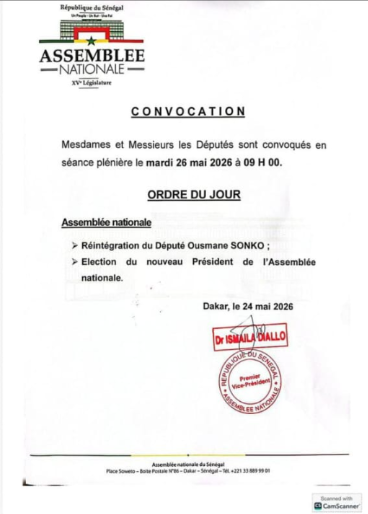 Assemblée nationale : la réintégration d’Ousmane Sonko et l’élection d’un nouveau président prévues ce mardi 26 mai