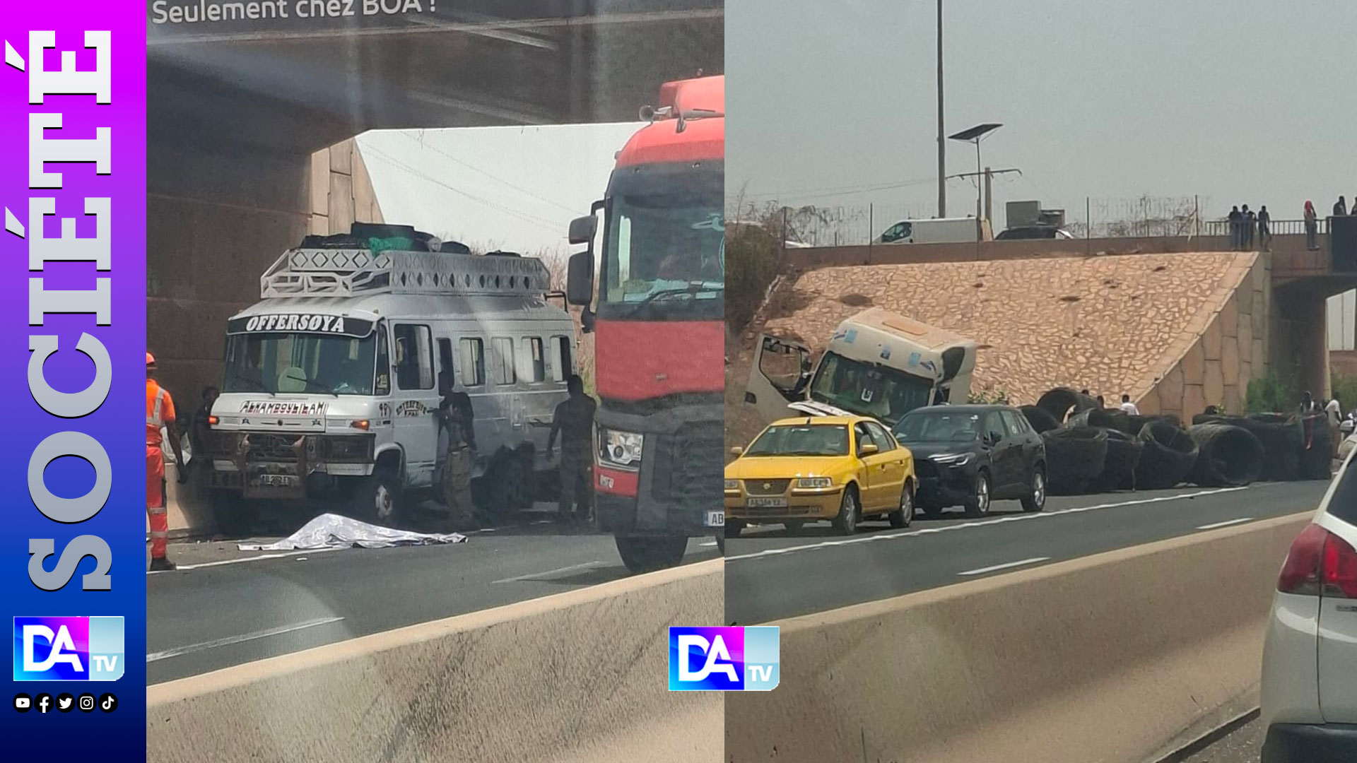 Accident grave à Diamniadio : collision entre un camion et un car Ndiaga Ndiaye sur l’autoroute à péage