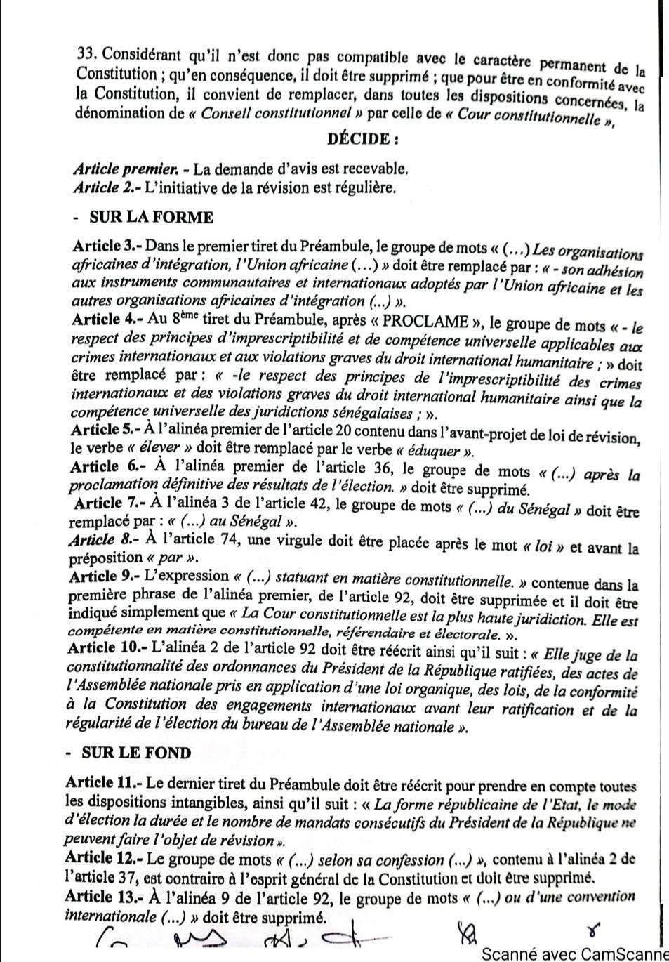 Révision de la constitution : Ce que dit le conseil constitutionnel