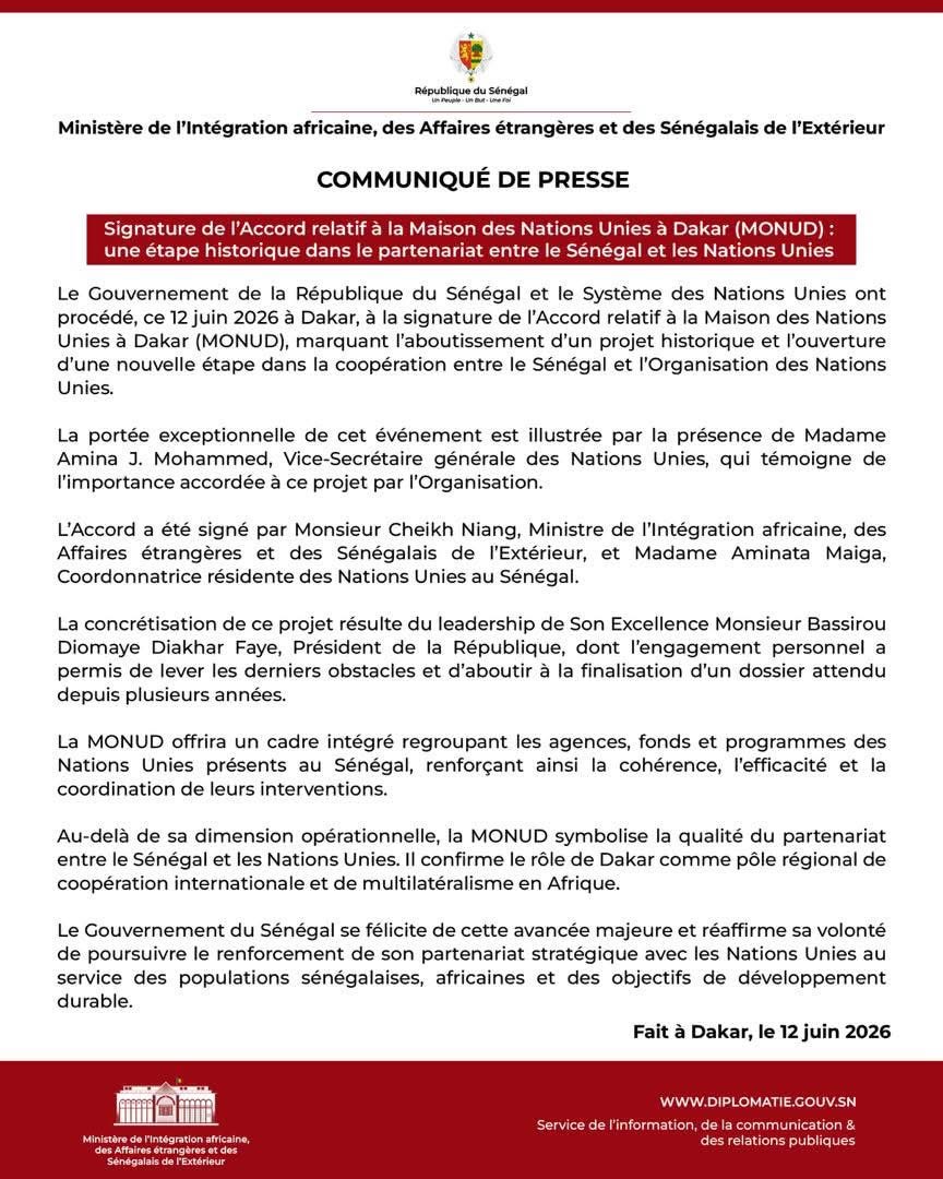Maison des Nations Unies à Dakar : Le Sénégal et l’ONU franchissent une étape historique