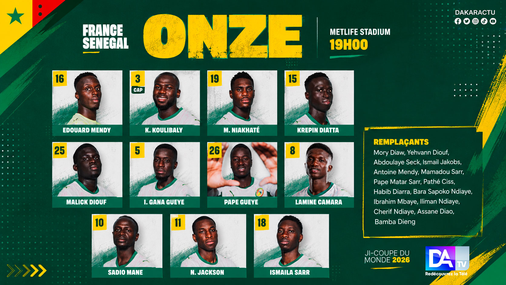 Sénégal – France : Le onze de départ des Lions dévoilé ,Pape Thiaw mise sur l’expérience et la vitesse pour défier les Bleus