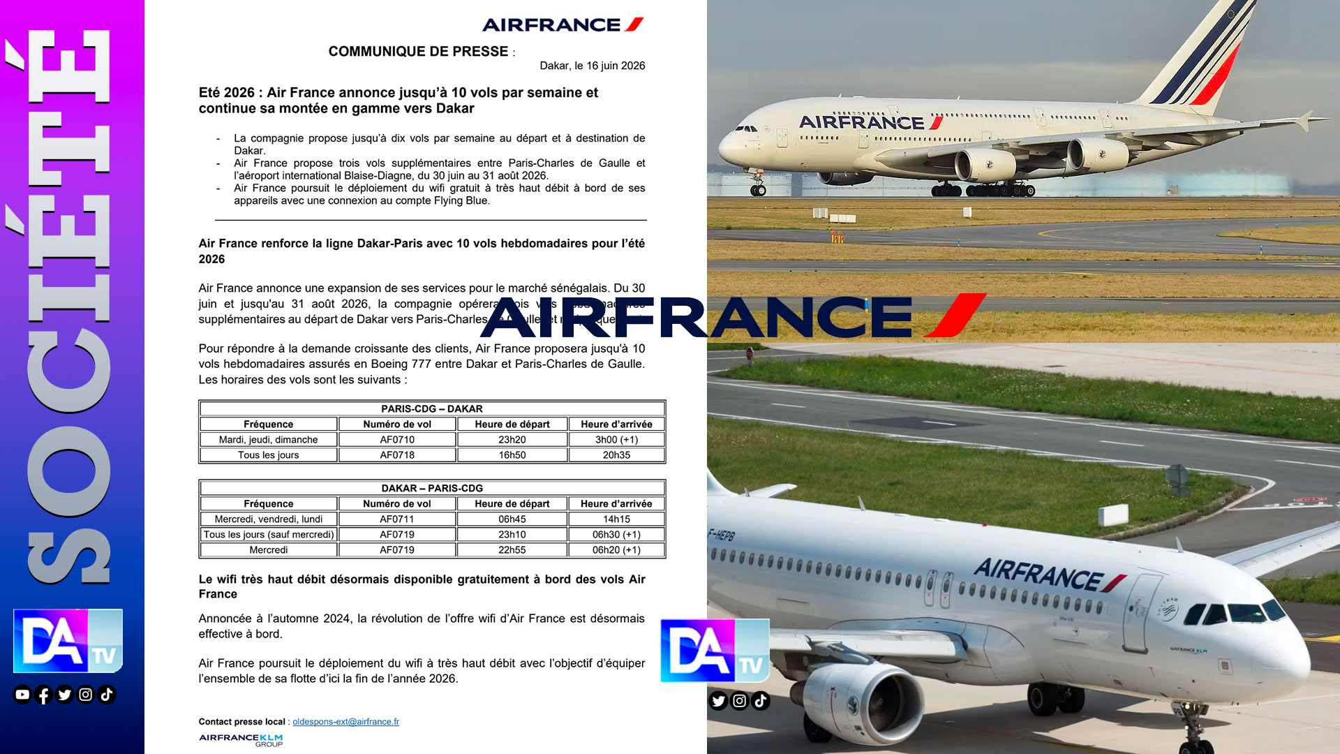 Été 2026 : Air France renforce sa desserte entre Dakar et Paris avec jusqu’à 10 vols par semaine