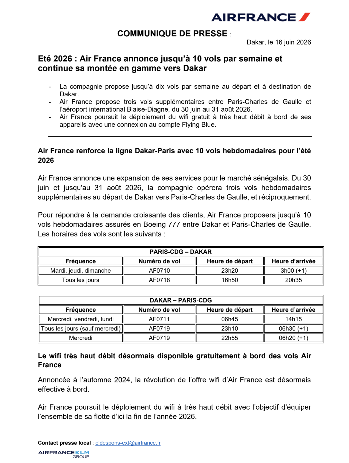 Été 2026 : Air France renforce sa desserte entre Dakar et Paris avec jusqu’à 10 vols par semaine