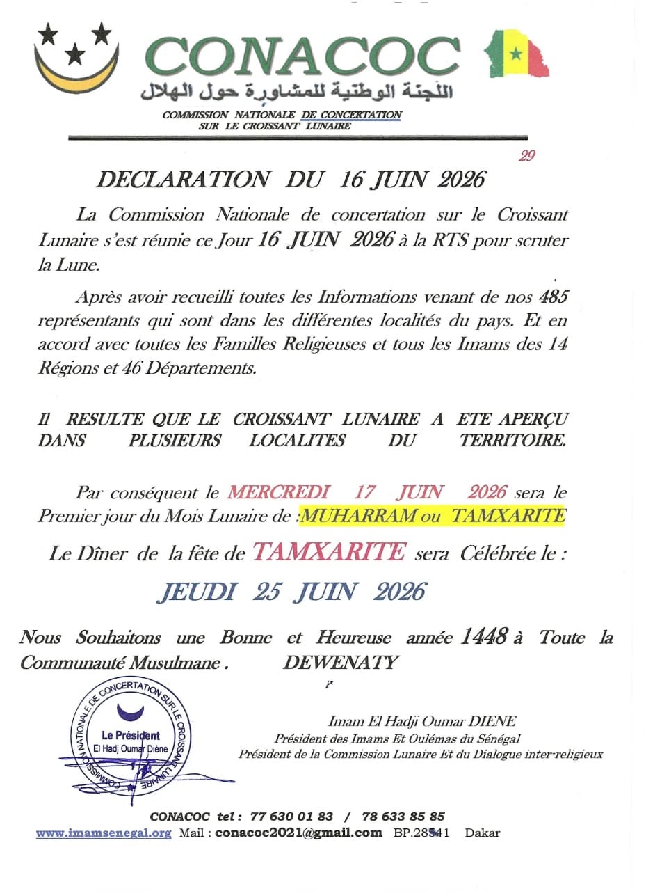 Tamkharite 2026 : la CONACOC fixe la date au 25 juin