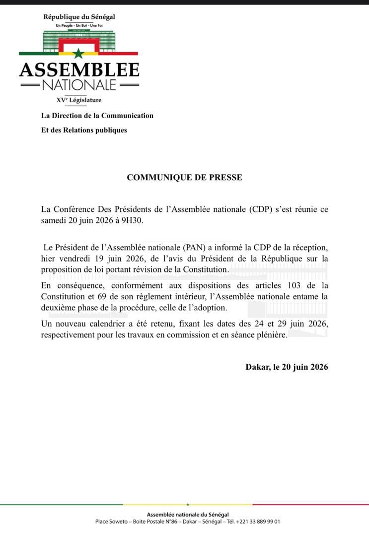 Révision constitutionnelle : L’Assemblée nationale enclenche la phase d’adoption