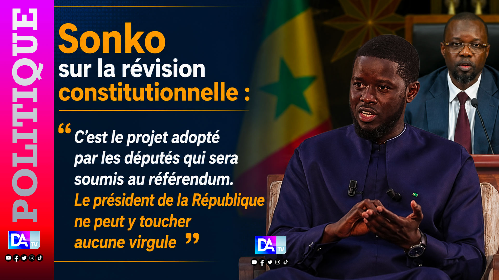 Sonko sur la révision constitutionnelle : « C'est le projet adopté par les députés qui sera soumis au référendum. Le président de la République ne peut y toucher aucune virgule »