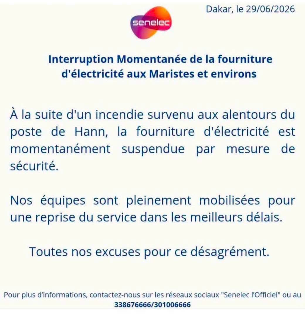 Incendie au poste de Hann : Les Maristes et environs privés d’électricité, la Senelec mobilisée