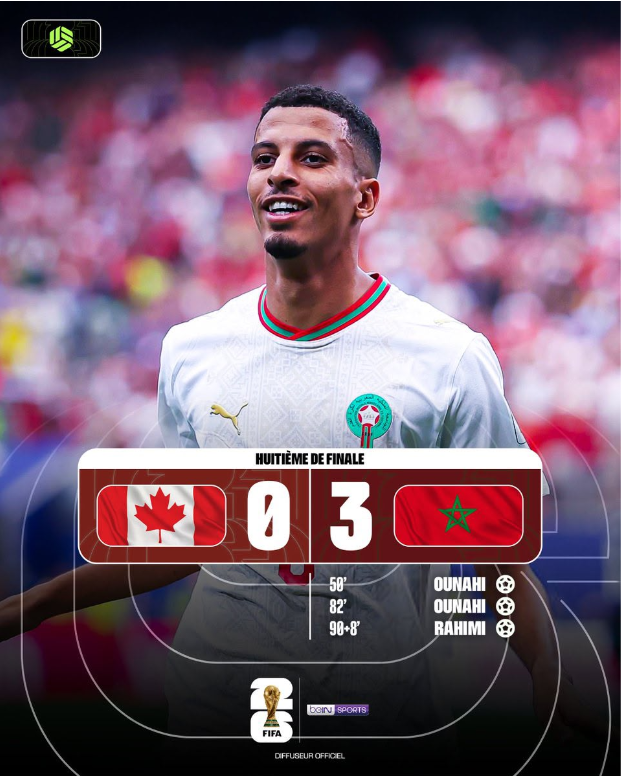 Mondial 2026: Le Maroc domine le Canada 3-0  et rejoint les quarts de finale