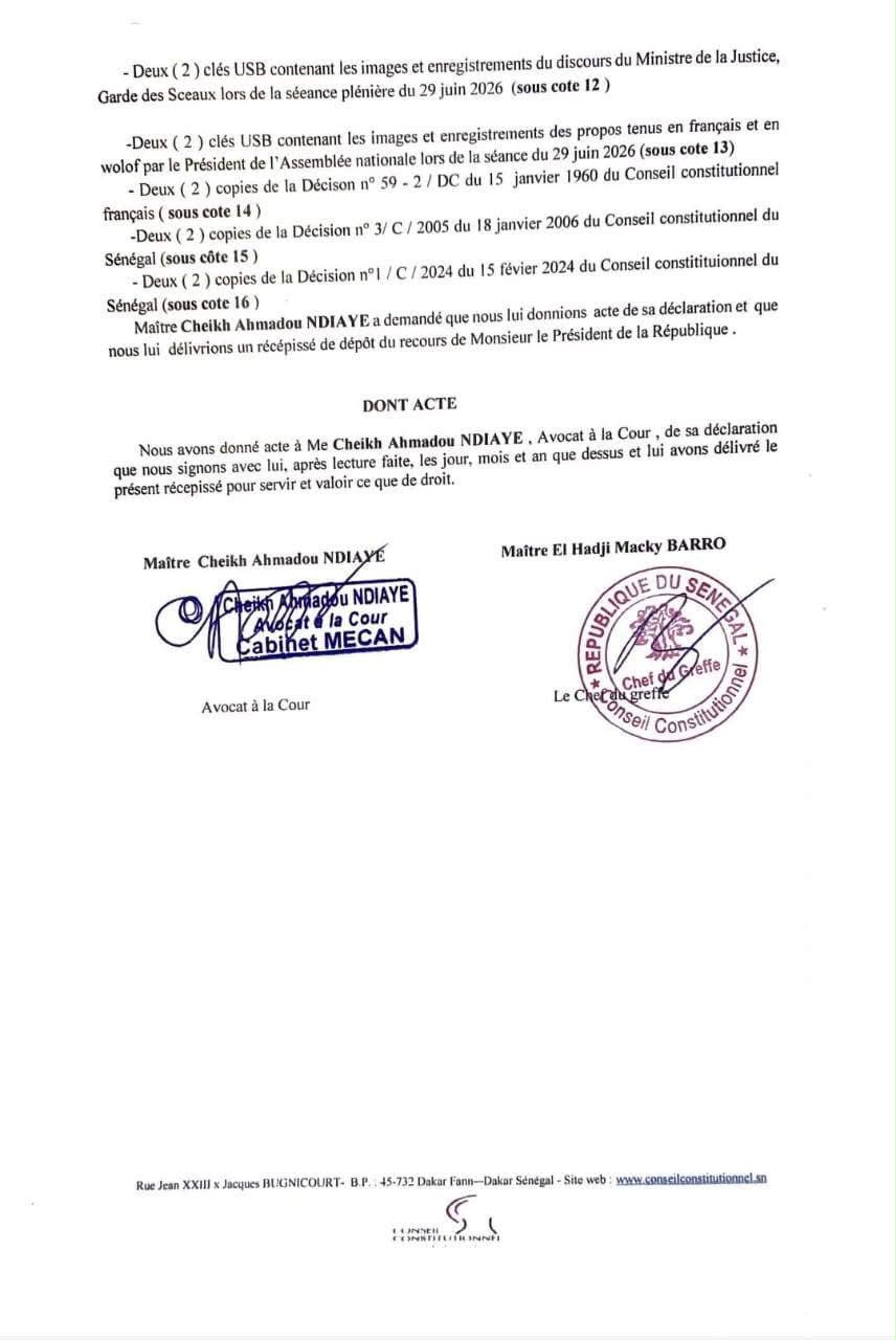 Conseil constitutionnel : le Président de la République Bassirou Diomaye attaque la loi n°18/2026 adoptée par l’Assemblée nationale pour violation de la procédure de Révision constitutionnelle