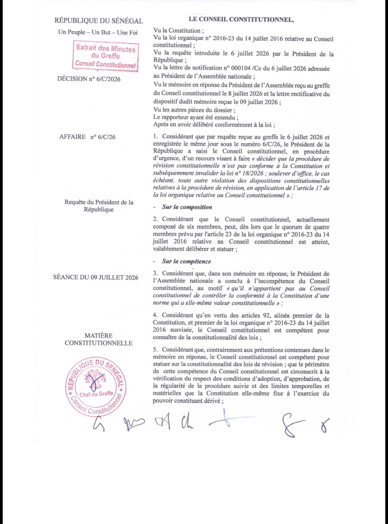 Révision constitutionnelle – Loi n° 18/2026 : les raisons de la censure de la procédure adoptée par l’Assemblée nationale par les « Sages » sont connues