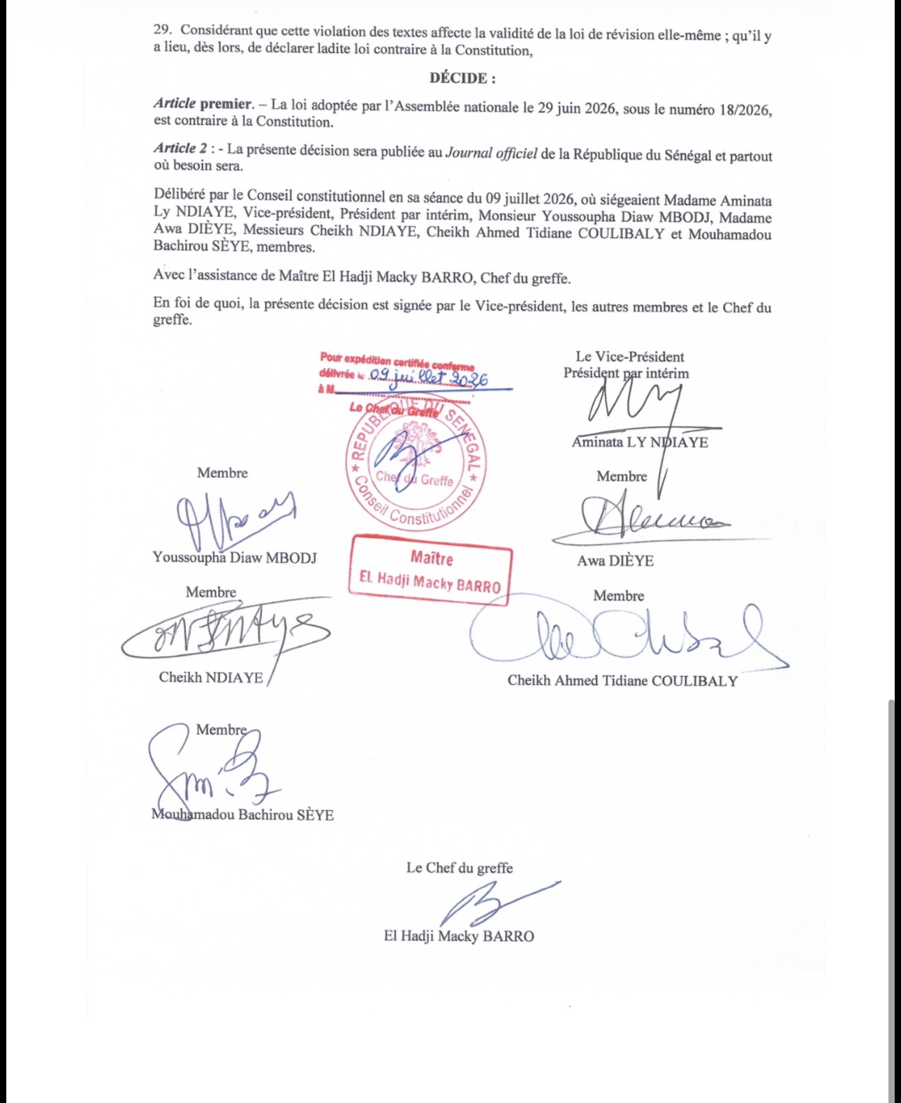 Révision constitutionnelle – Loi n° 18/2026 : les raisons de la censure de la procédure adoptée par l’Assemblée nationale par les « Sages » sont connues