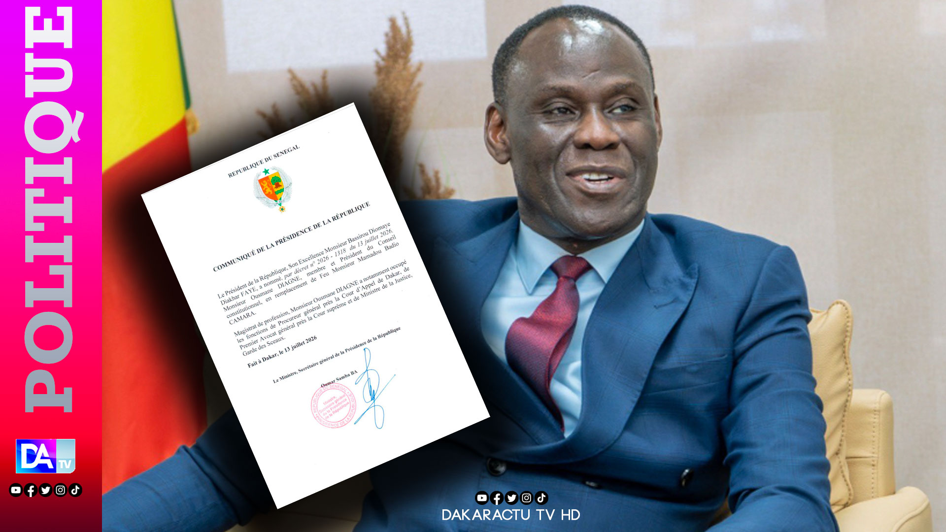 Conseil constitutionnel/Décret présidentiel  : Ousmane Diagne nommé président en remplacement de feu Mamadou Badio Camara
