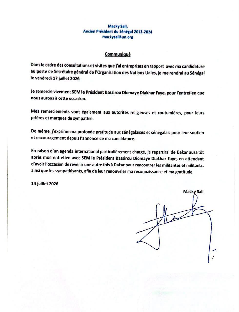 Macky Sall annonce son retour au Sénégal le 17 juillet pour un entretien avec Bassirou Diomaye Faye