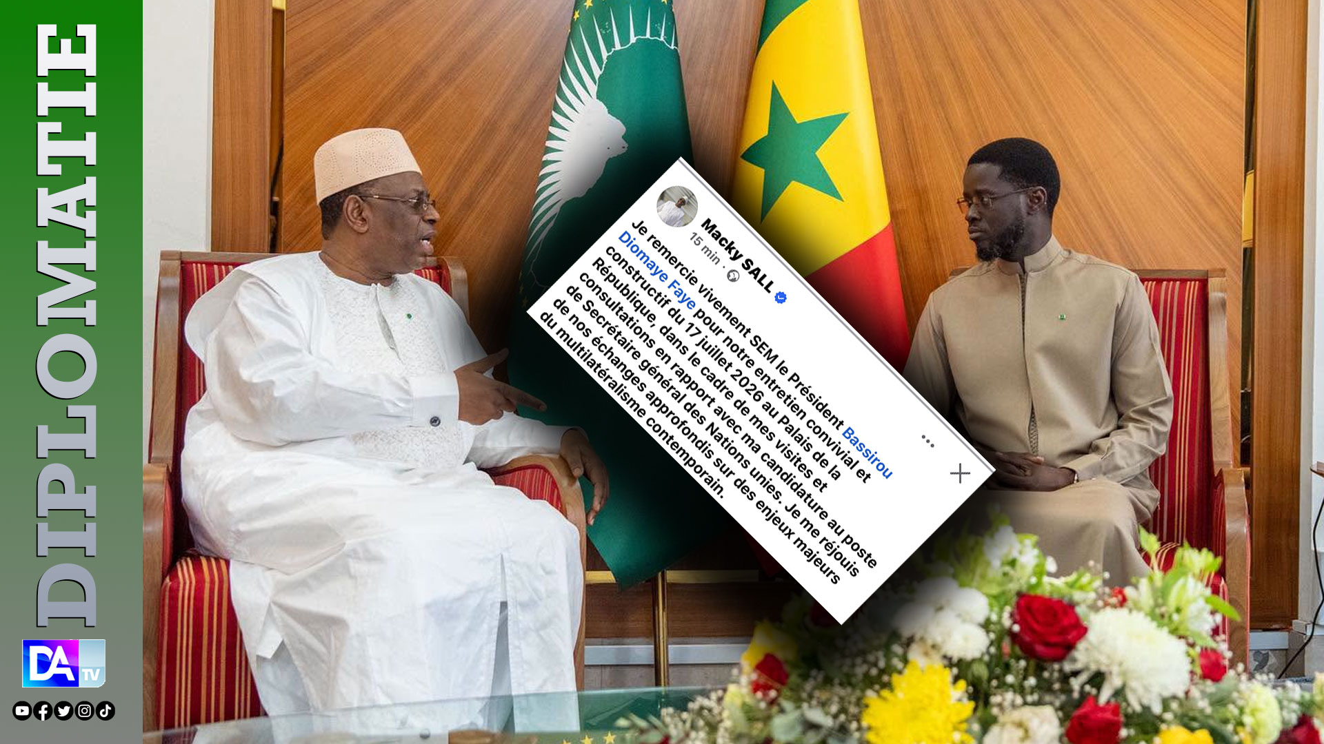 Candidature à l’ONU : Macky Sall remercie le PR Diomaye Faye après leur entretien au Palais