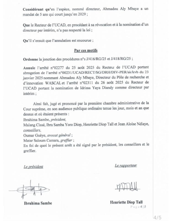 Arrêté abrogeant sa nomination à la tête de WASCAL : L’ex recteur, Ahmadou Aly Mbaye obtient gain de cause devant la Cour suprême contre l'UCAD