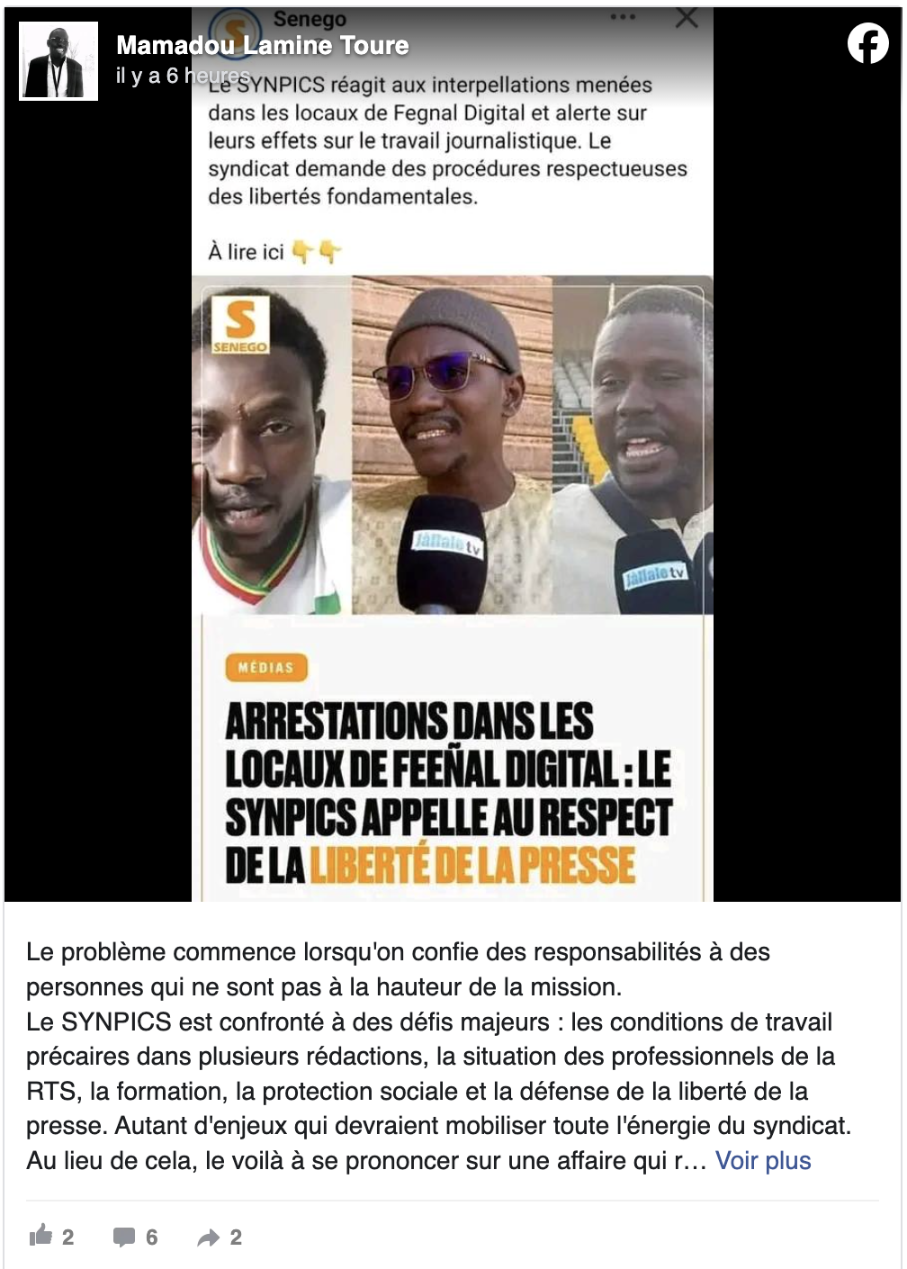 Communiqué sur Fegnal Digital : Vague de colère et d'indignation des journalistes contre le SYNPICS