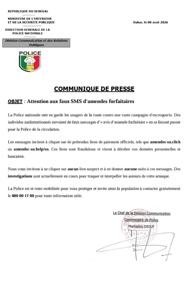 Arnaque : la Police nationale alerte sur de faux SMS d’amendes forfaitaires