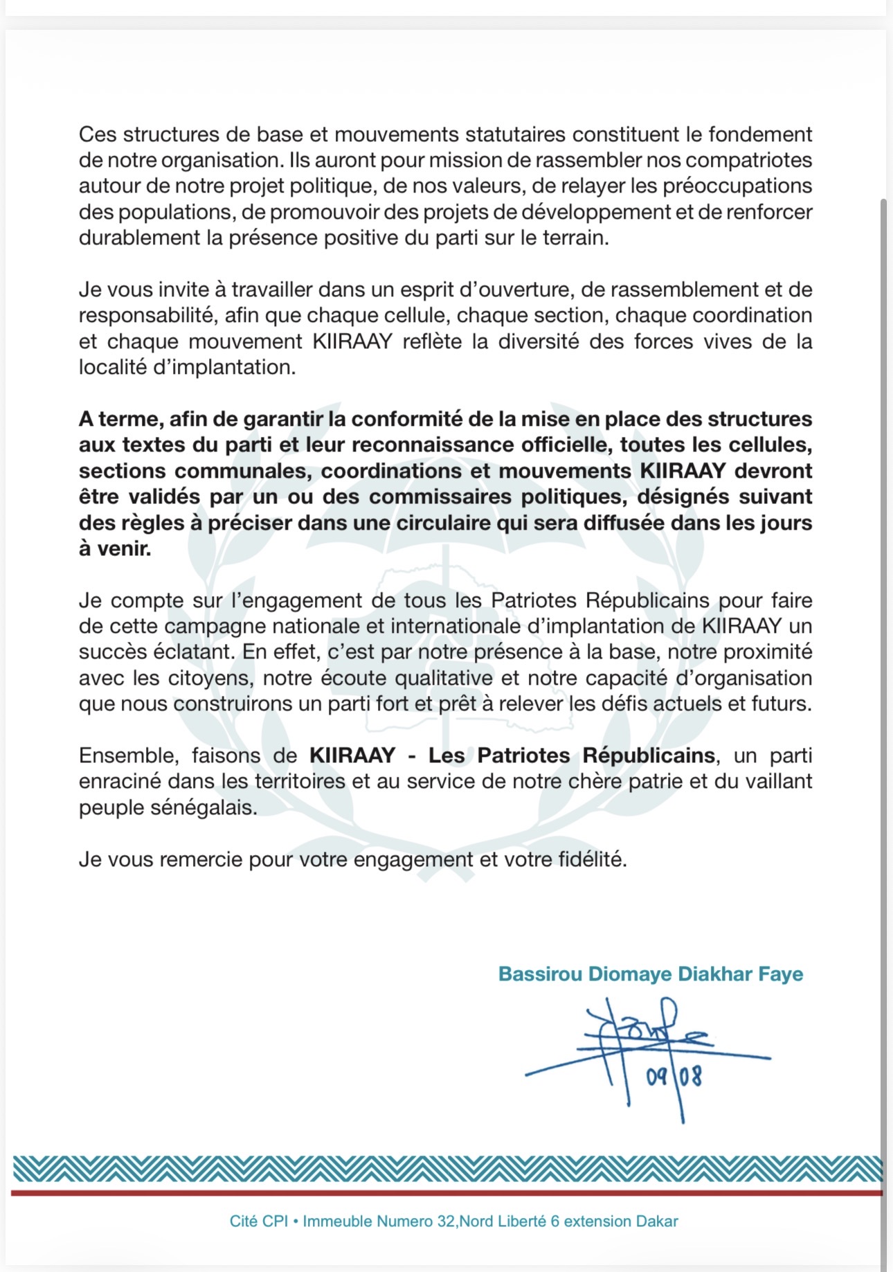 Cellules, sections, coordinations et cartes de membres :Bassirou Diomaye Diakhar Faye fixe la feuille de route pour l’implantation nationale de Kiiraay