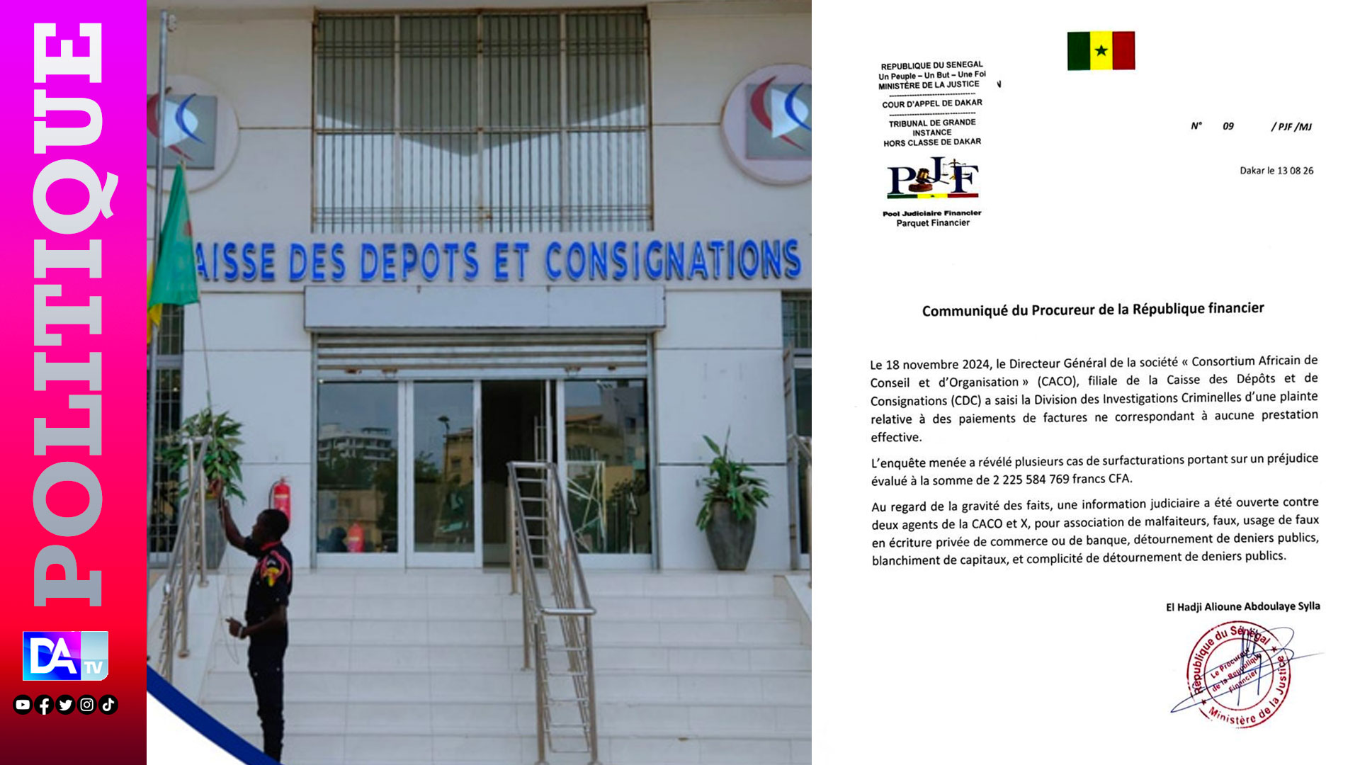 Surfacturation, détournements : Une information judiciaire ouverte par le PJF concernant deux agents d’une filiale de la CDC