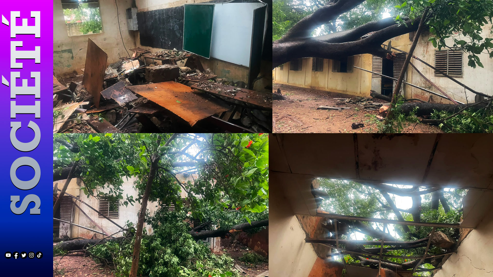 Fortes pluies à Thiès : un arbre s’effondre sur deux salles de classe au CEM Malick Sy au moment où les candidats au CREM débutent les épreuves… Une blessée enregistrée