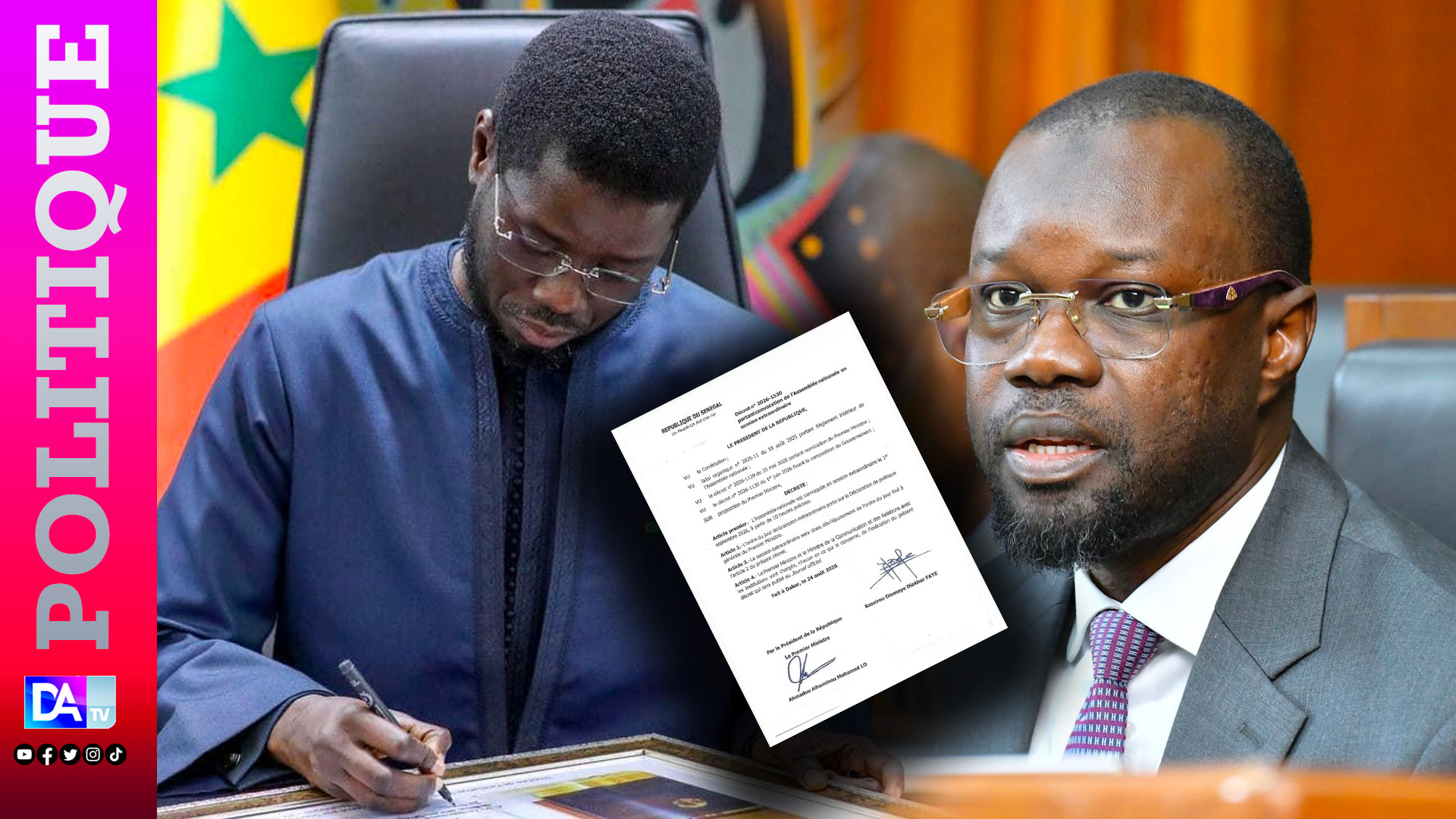 DPG - Bassirou Diomaye Faye signe le décret n° 2026-1530 : Sonko annonce l’ouverture d’une 2e session extraordinaire le 1er septembre