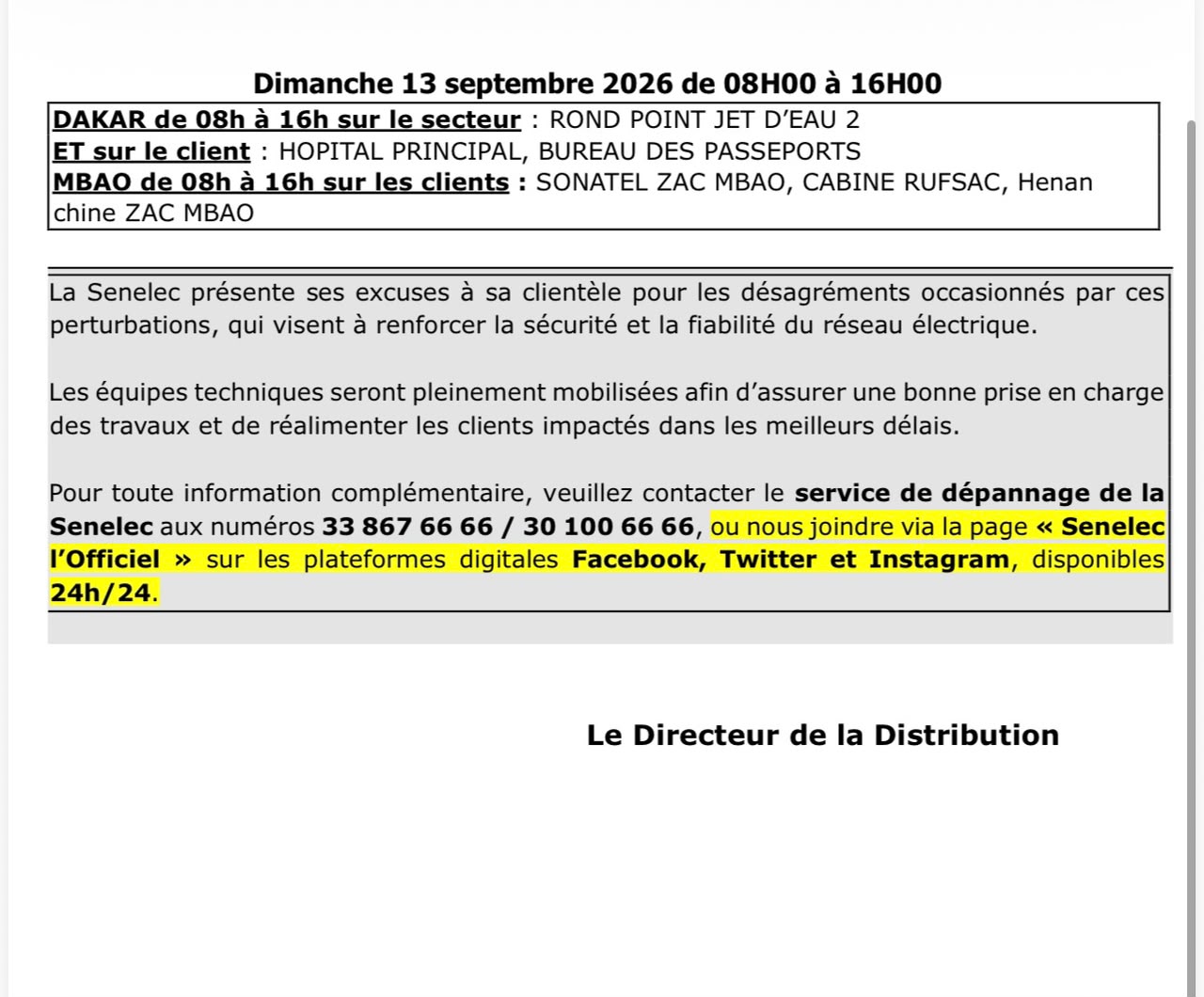Travaux de renforcement du réseau : Senelec programme une semaine de perturbations à Dakar, Guédiawaye et Diamniadio