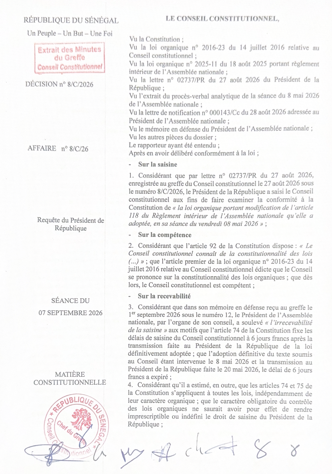 Conseil constitutionnel : la perte du mandat pour dix absences consécutives censurée, l’article 118 partiellement retoqué… les Sages fixent une ligne rouge à l’Assemblée nationale