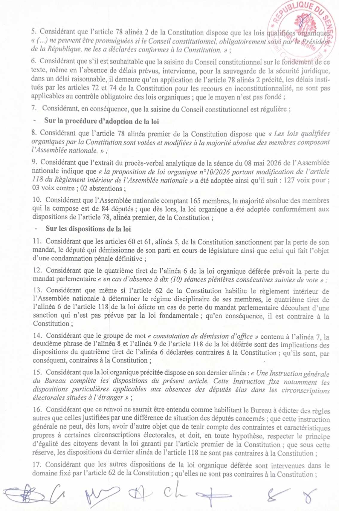 Conseil constitutionnel : la perte du mandat pour dix absences consécutives censurée, l’article 118 partiellement retoqué… les Sages fixent une ligne rouge à l’Assemblée nationale