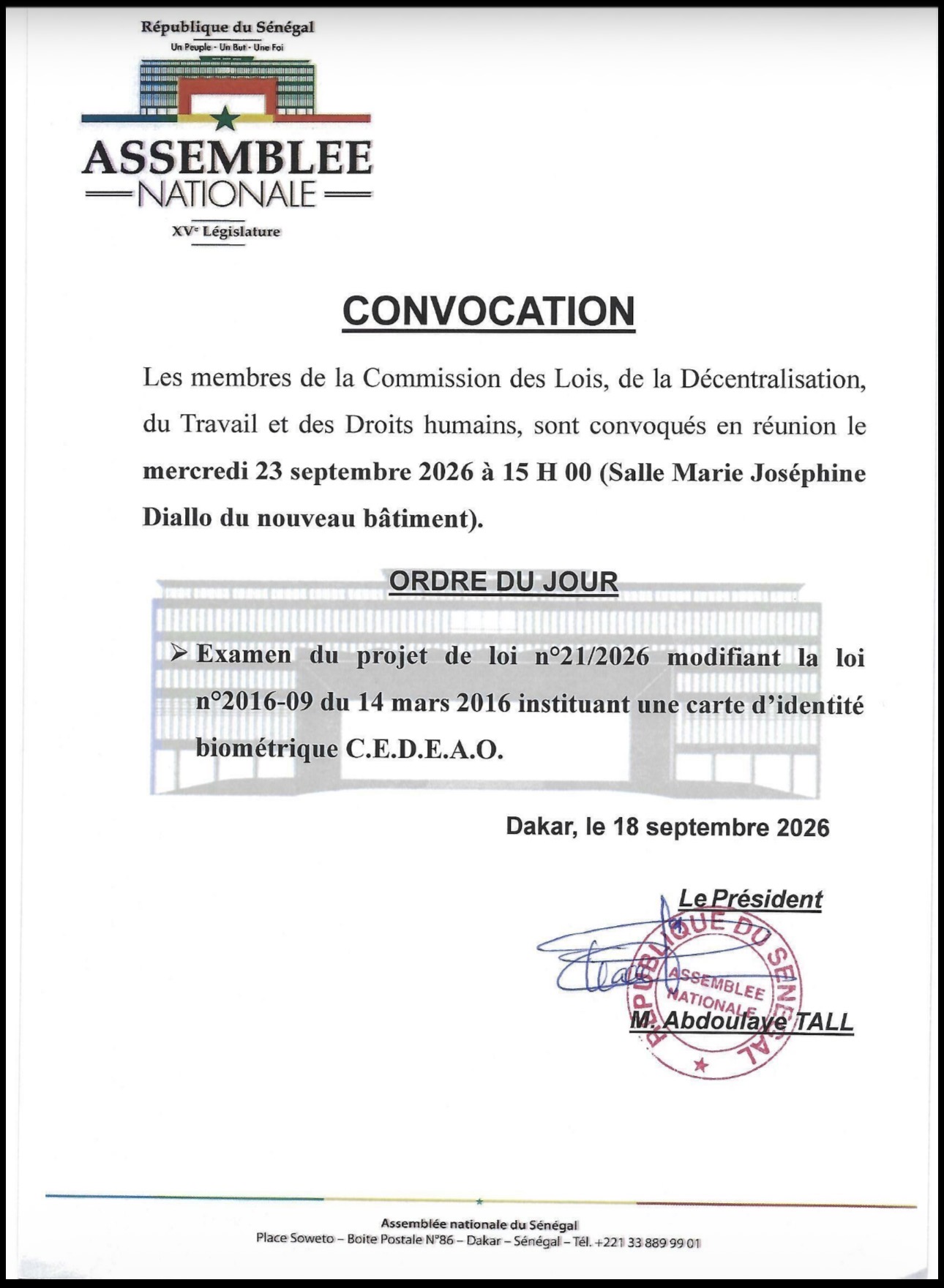 Session extraordinaire à l'Assemblée nationale : Quatre commissions convoquées cette semaine pour examiner des textes clés