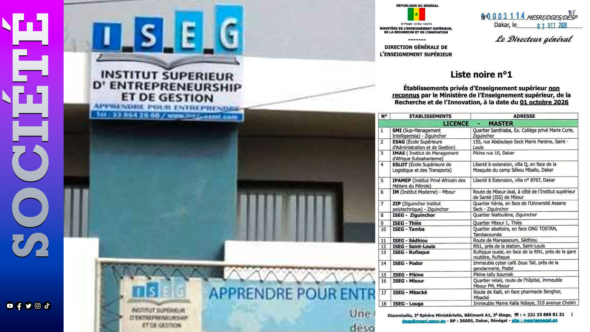Établissements privés non reconnus : Une « Liste noire n°1 » dominée par 25 antennes ISEG à travers le pays