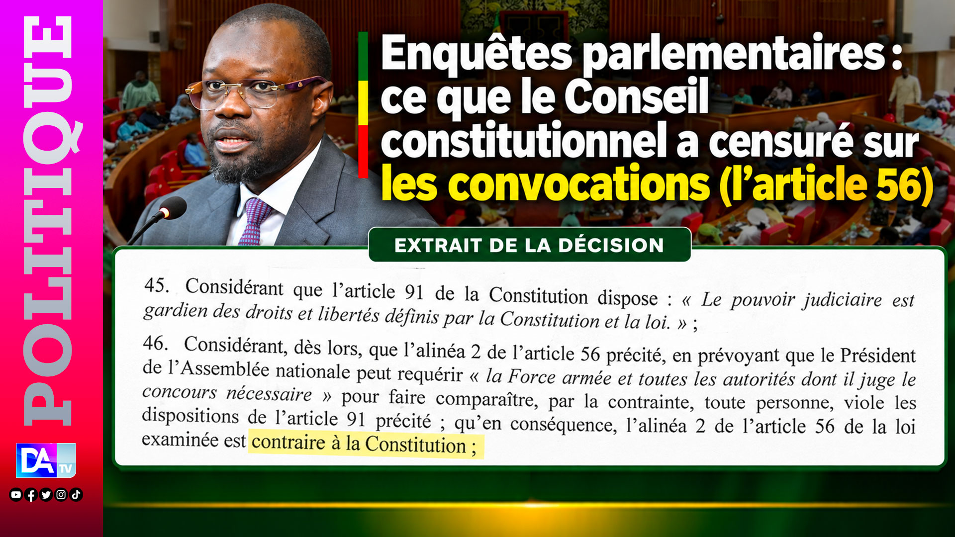 Enquêtes parlementaires : ce que le Conseil constitutionnel a censuré sur les convocations (l’article 56)