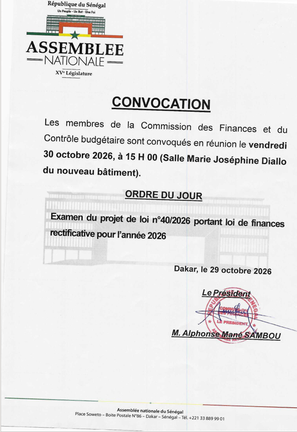 Assemblée nationale : la Commission des Finances convoquée pour examiner le projet de loi de finances rectificative (LFR)  2026