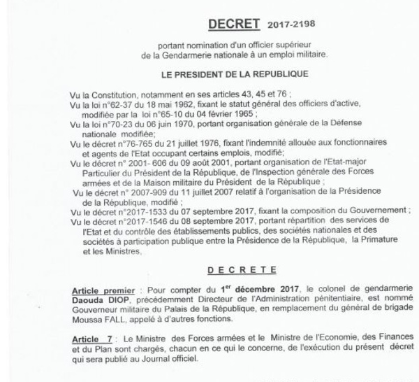 Exclusif- Jeux de chaise musicale à la DAP: le Colonel Daouda Diop remplacé par le Colonel Jean Bertrand Bocandé