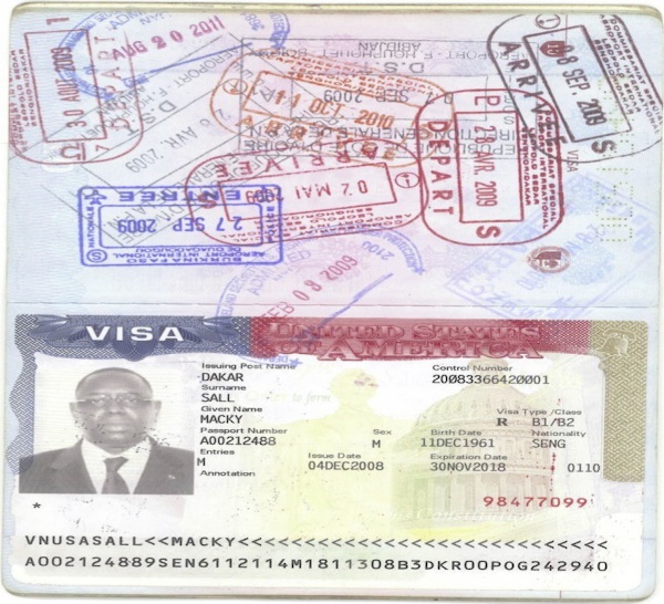 Voici le visa accordé à Macky Sall par l'ambassade des Etats-Unis: preuve qu'il n'est pas américain