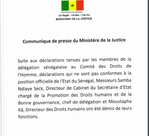 Cacophonie de Genève : Moustapha Kâ, le directeur des droits humains et Samba Ndiaye Seck , Dircab du secrétaire d'Etat chargé de la promotion des droits humains démis de leurs fonctions