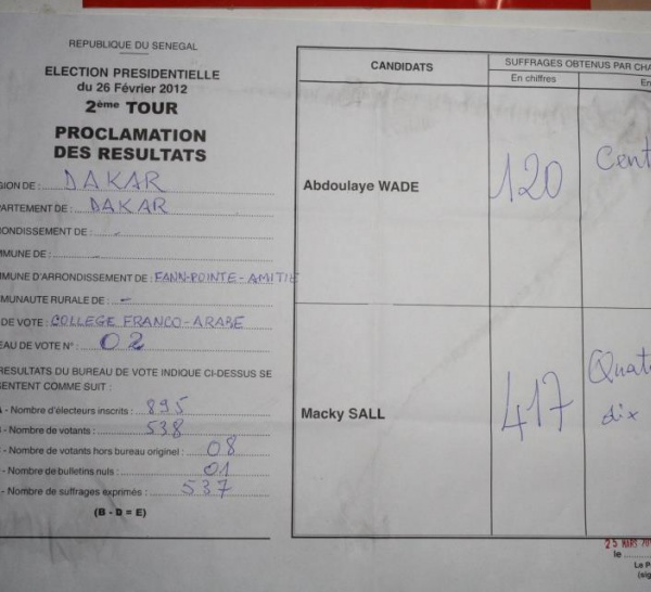 Procès verbal du bureau de vote de Wade