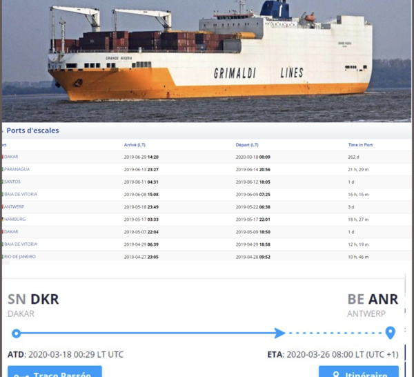 Rebondissement dans la saisie de drogue sur un navire de l'armateur italien Grimaldi : Le "Grande Nigeria" a quitté le port de Dakar pour Anvers.
