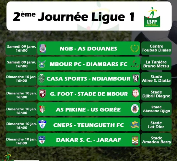 2ème journée Ligue 1 / Tous les matches prévus à 16h : Teungueth FC et le Jaraaf démarrent contre le CNEPS et Dakar-Sacré-Cœur...