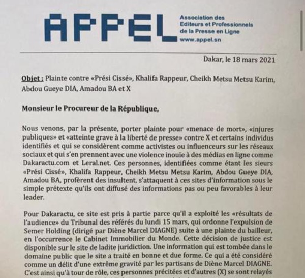 Menaces contre les sites Leral et Dakaractu : plainte de l'APPEL devant le Procureur contre des influenceurs