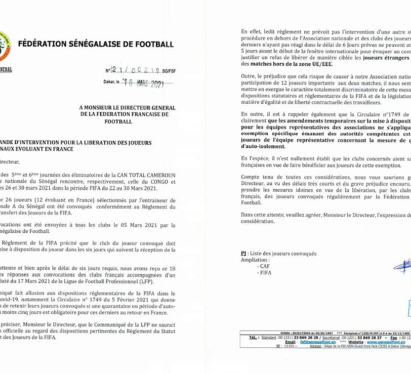 Trêve internationale : La fédération sénégalaise de football demande à celle de France de faciliter la libération des internationaux.
