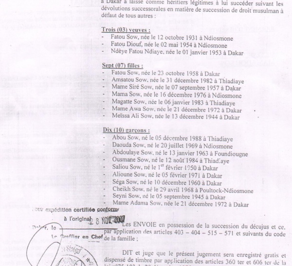 L'avocat Me Bidjilé Fall accusé de vouloir faire main basse sur leur héritage, faux sur document administratif, abus de confiance...  La famille plaignante de feu Mamadou Sow demande l'arbitrage de Macky Sall