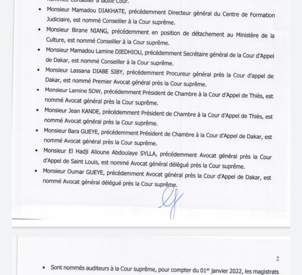 Sénégal - Voici l'intégralité des nominations du conseil supérieur de la Magistrature (Document)