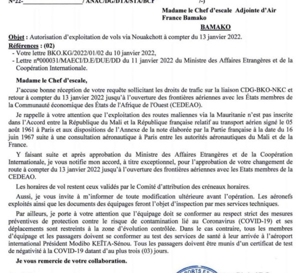 Sanctions CEDEAO- Reprise de ses vols sur Bamako : Air France négocie et obtient l’autorisation d’exploitation des vols via Nouakchott