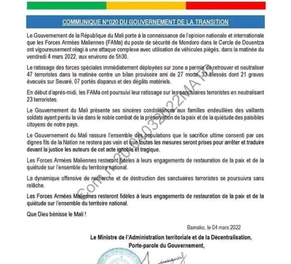 Mali: 27 soldats tués dans une attaque jihadiste dans le centre (armée)