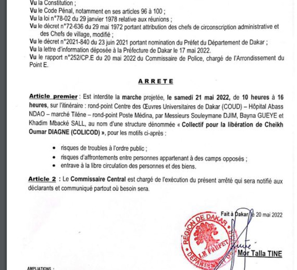 Libération de Cheikh Omar Diagne: la marche du COLICOD encore interdite