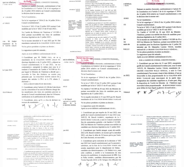 Élections législatives sénégalaises de 2022 - Recours de 06 Coalitions : Voici toutes les décisions prises par le Conseil Constitutionnel (Documents)