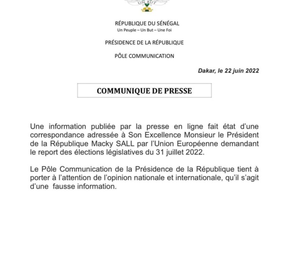 Lettre de l'UE adressée au chef de l'État : la présidence de la République dément.